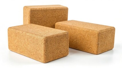 Eco-Friendly Cork Yoga Blocks Isolated on White for Wellness Studio Ads and Fitness App Visuals

