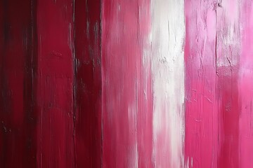 Fototapeta premium Abstract pink, red, and white vertical brushstrokes painting.