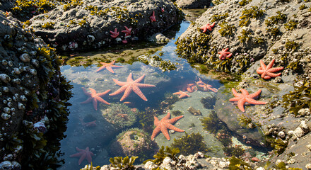 Starfish in Tidal Pool Intertidal Marine Life at Rocky Shore