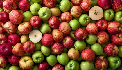 Texture of  apples on a table, view from above, food photography
