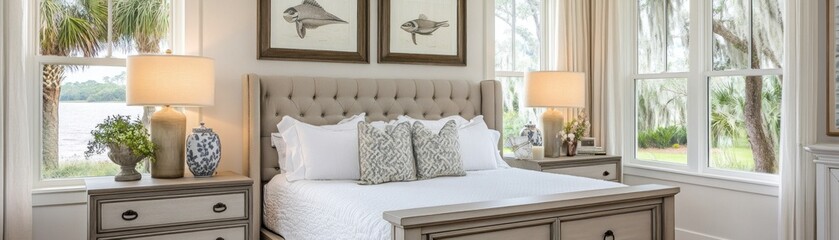 A well decorated master bedroom with beautiful natural light