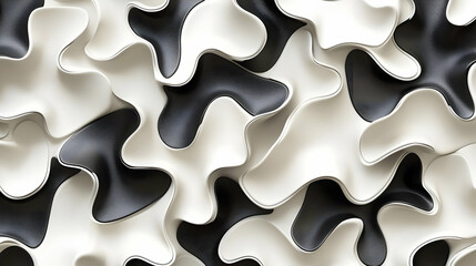Abstract, flowing, organic shapes in black and white.  Complex, layered design