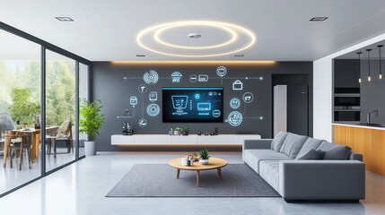 Modern living room with smart home technology