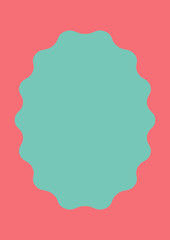 Oval Wavy Scalloped Frame on Coral Background