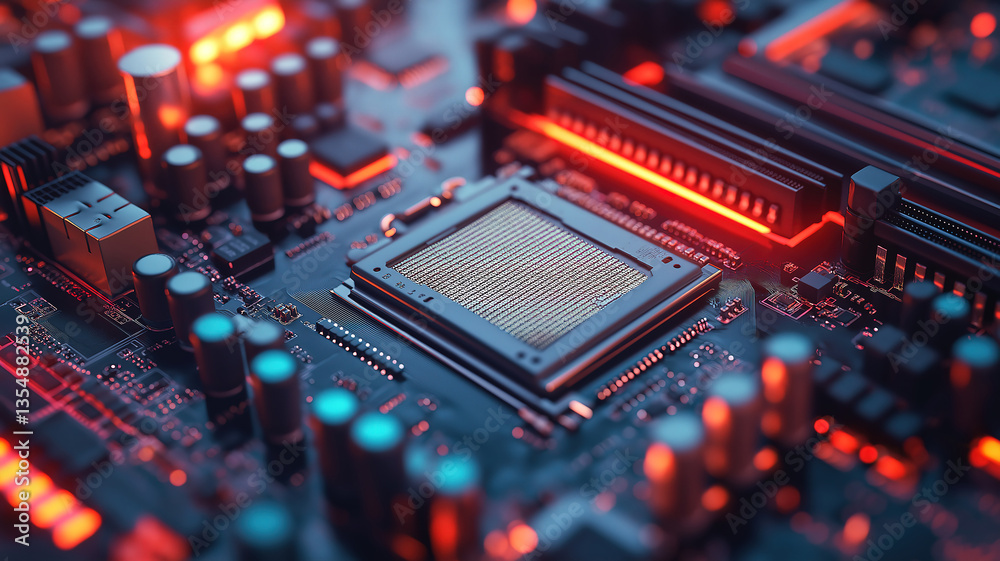 Wall mural high-resolution view of a computer motherboard, ideal for technology-focused content or visual use