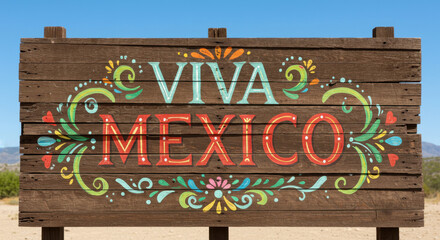 Viva Mexico sign celebrating Cinco de Mayo against desert background  