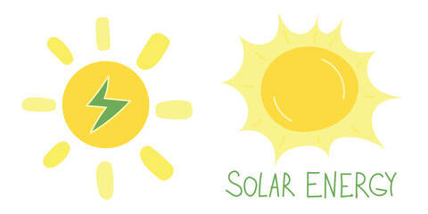  Dual sun graphics with bold lightning bolt symbolizing renewable electricity, solar innovation, and energy efficiency for sustainable power and eco tech branding.