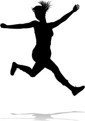 Happy Woman Jumping For Joy Silhouette Person