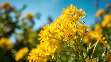 Yellow blooms of Cytisus scoparius in sunlight, colors, bloom