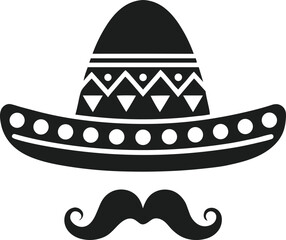 Sombrero and Mustache Silhouette Vector – Traditional Mexican Festive Icon Illustration