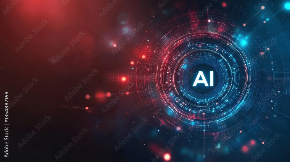 Poster luminous ai symbol emerging within glowing digital interface, networking data streams and light trai