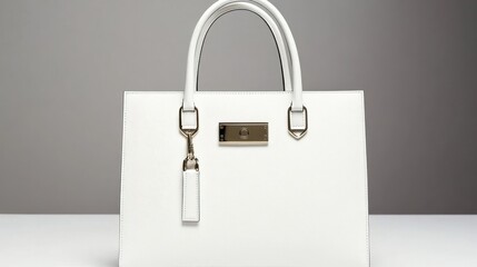 A beautiful elegant white handbag displayed on a white surface