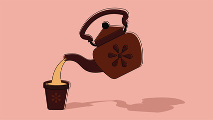 Authentic indian chai tea poured from the mud or clay kettle illustration, chai Tea pouring, Tea being poured from a terracotta pot,Traditional tea brewing in a mud pot, International Tea Day,Aromatic