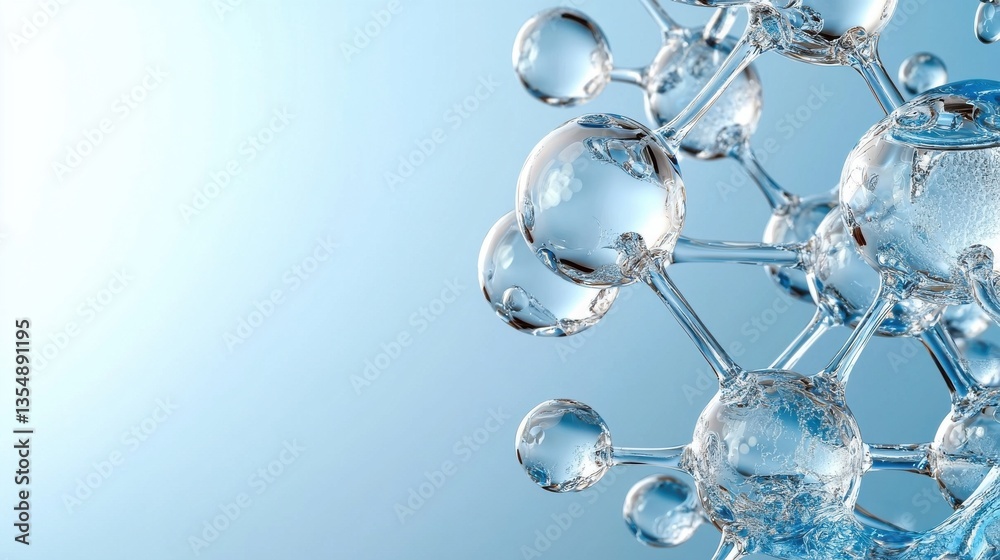 Poster a close up of a cluster of water molecules with a blue background