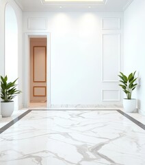 Elegant marble tile flooring against a clean white wall, real estate, decor
