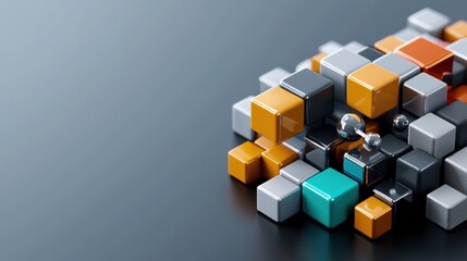 A stack of colorful cubes on a black background