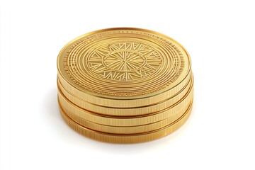 Stack of Gold Coins Isolated on White Background with Ornate Detailing
