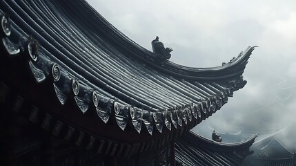 Traditional Chinese roof design with sweeping curves and detailed features image