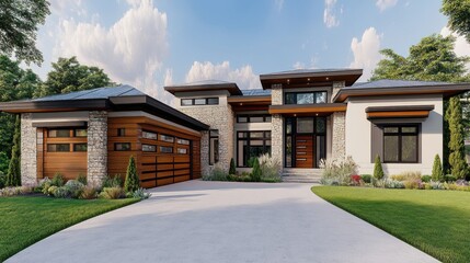 Naklejka premium A contemporary architectural rendering of a luxury modern residence