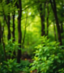 Obraz premium Soft, blurry green foliage creates an ethereal, dreamy forest backdrop, landscape, foliage