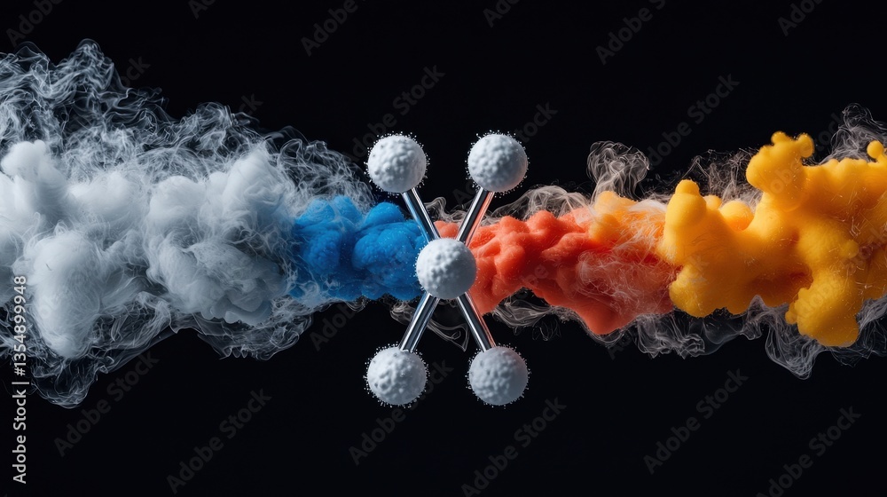 Poster a colorful cloud of smoke with a silver object in the middle