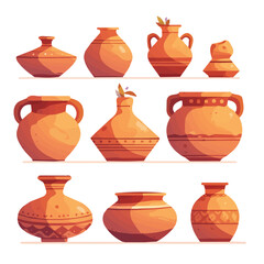 Vector and illustration of various types of clay pots
