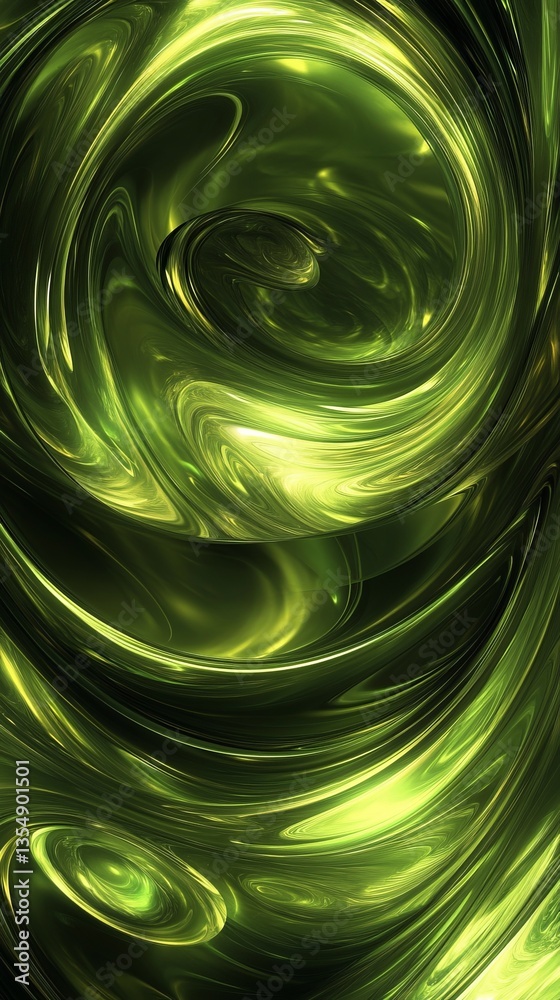 Poster swirling abstract patterns with vibrant green tones creating a dynamic visual experience