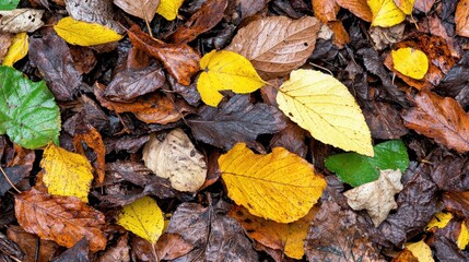 Fototapeta premium Colorful Autumn Leaves in Various Textures on Forest Floor