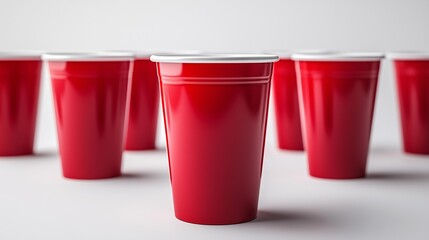 A red party cups isolated against a solid white background, symbolizing celebration, social gatherings, and fun occasions.