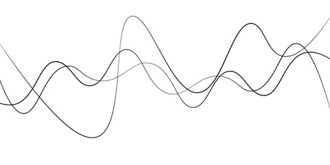 Thin wavy line abstract background. Abstract black lines wave curve motion on white background. Vector Illustration.