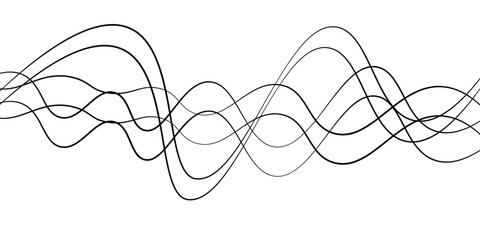 Thin wavy line abstract background. Abstract black lines wave curve motion on white background. Vector Illustration.