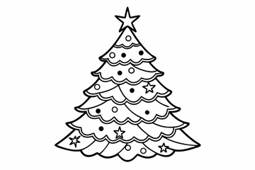 coloring page line art Christmas tree black vector
