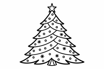 coloring page line art Christmas tree black vector