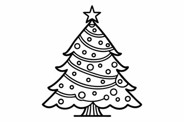 Fototapeta premium coloring page line art Christmas tree black vector