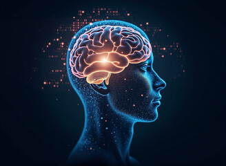 Futuristic Glowing Brain - Digital Art Concept for Science and Technology