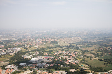 An awe-inspiring aerial view of San Marino, capturing the layout of the city and its picturesque surroundings from above.