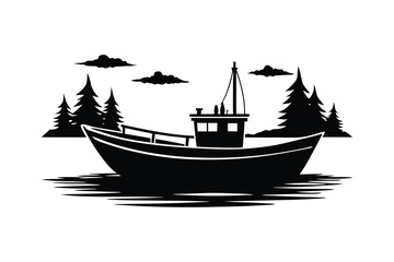 Fishing boat on a sea vector silhouette
