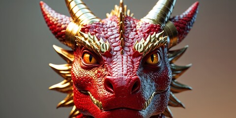 Obraz premium A red dragon with gold accents on its face.