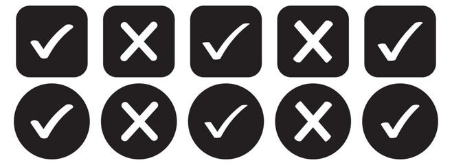 checkmark and X mark icon. cross mark icons. tick and cross symbol. Check mark icon button set. Check box icon with right and wrong buttons and yes or no. tick icon and cross icon set.