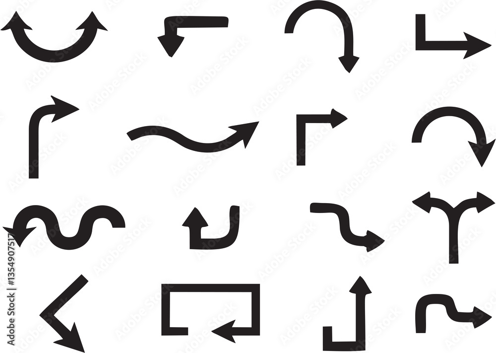 Fototapete Multiple style and turn Arrow set isolated on white background. Easy to change color, size and manipulate. Traffic symbol Direction Icons Set.