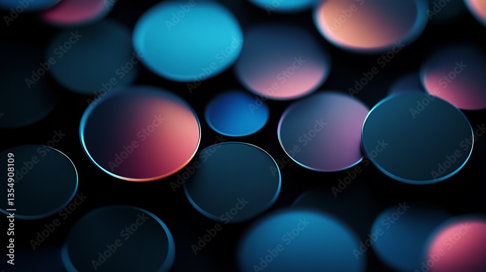 Poster colorful abstract circles create a vibrant pattern in a dark background emphasizing depth and light
