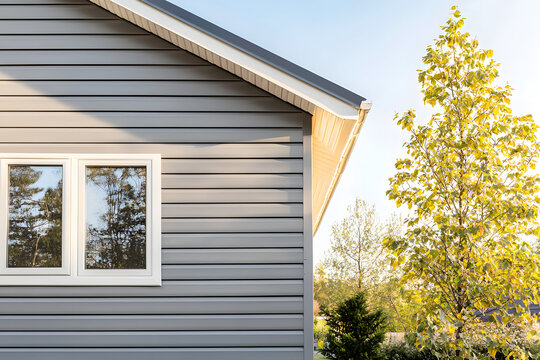 dark gray vinyl siding facade showing detailed installation texture and shadow lines