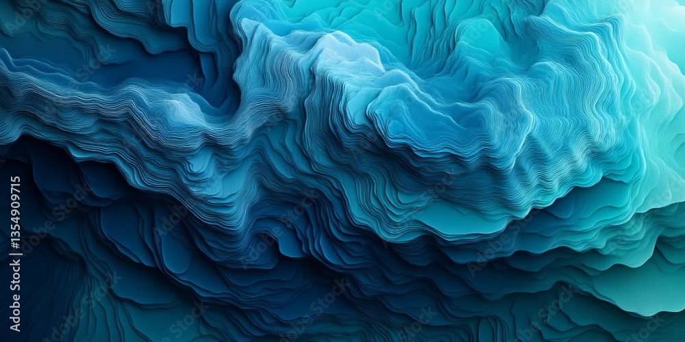 Poster dynamic abstract background featuring layered waves of blue tones and textures in a harmonious displ
