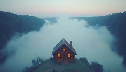 Misty River Cabin with Aerial View.