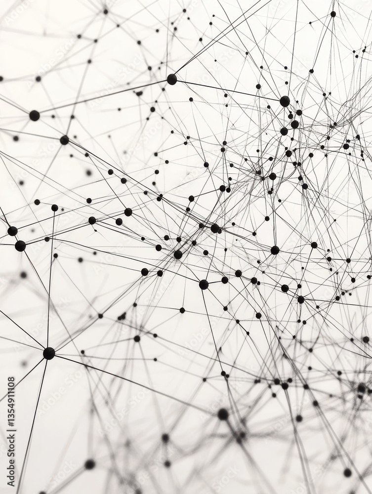 Poster conceptual image representing a social network with interconnected nodes and lines on a light backgr