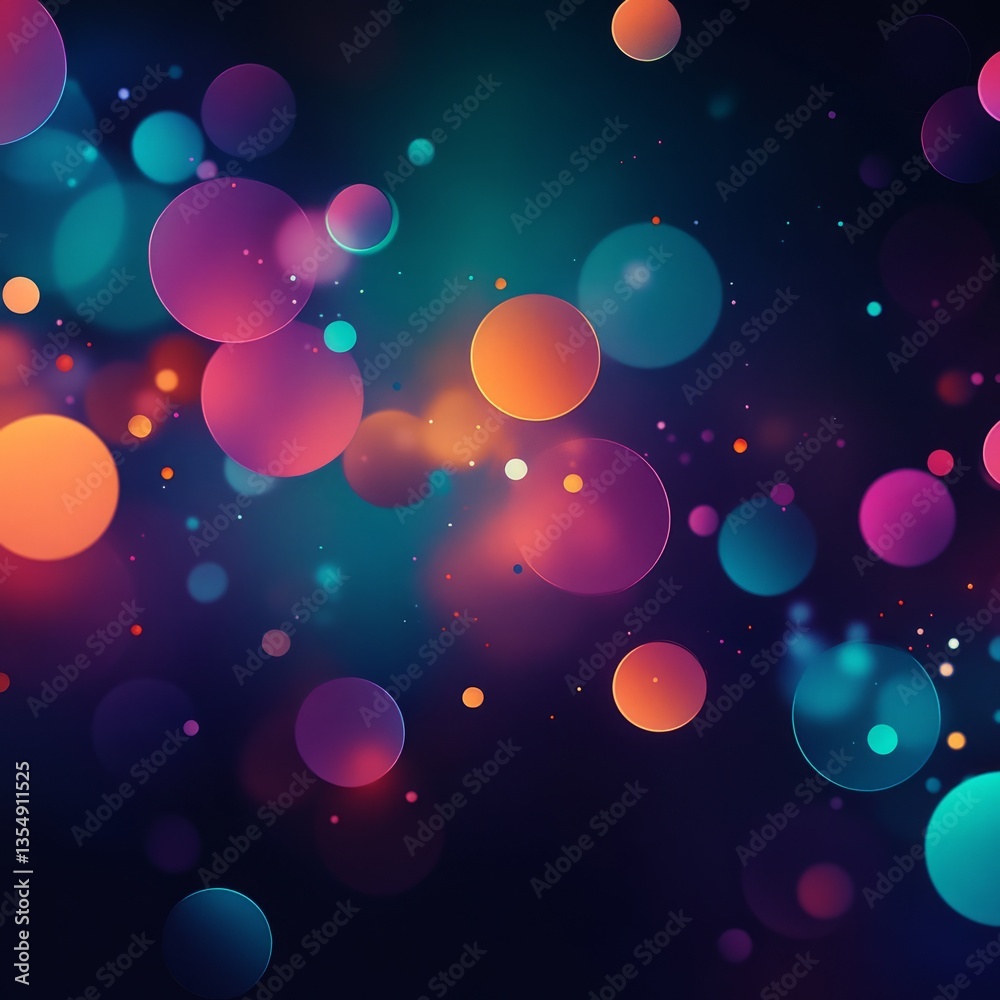 Poster bright bubbles of color float against a dark abstract background creating a vibrant visual experienc
