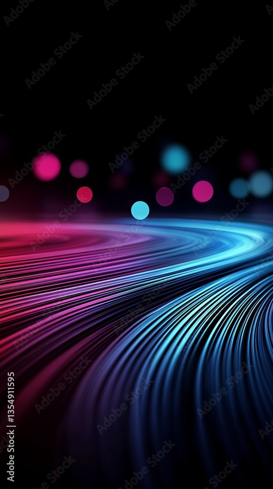 Poster colorful abstraction featuring flowing lines and bokeh lights in a mesmerizing visual experience