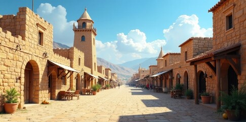 Pueblo con torres de piedra y calles empedradas, monumentos hist?ricos, mercados, civilizaci?n