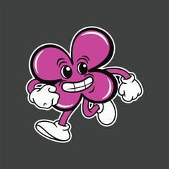 Happy pink four-leaf clover character running