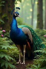A beautiful peacock displaying its vibrant image